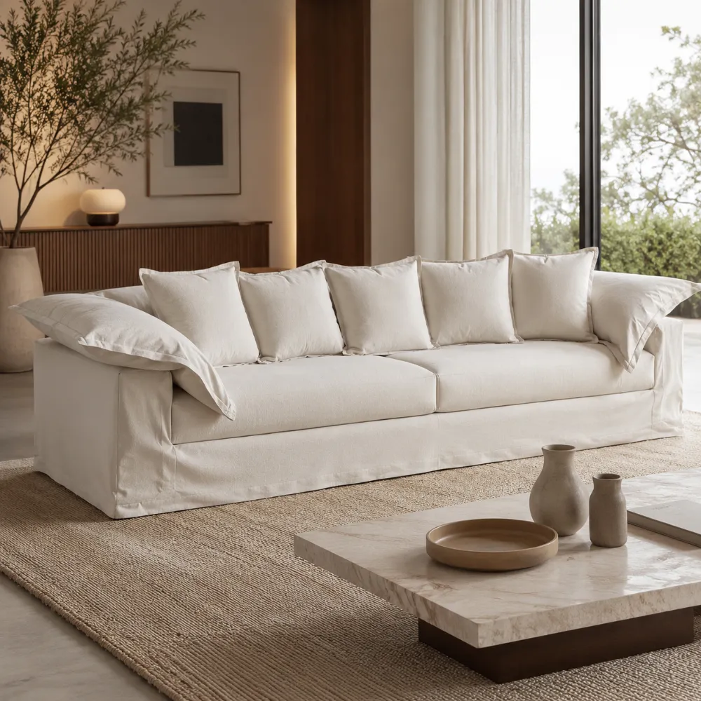Sofá Calvin 2,40m Off White com Almofadas | Conforto e Elegância | Maria Pia Casa