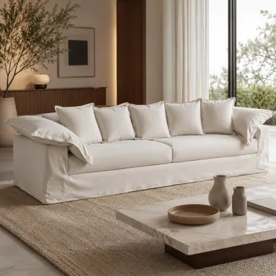 Sofá Calvin 2,40m Off White com Almofadas | Conforto e Elegância | Maria Pia Casa